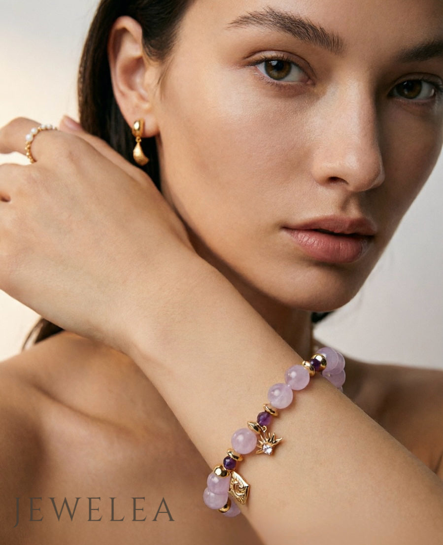 Argent S925 Aube Violette (Bracelet en Améthyste Lavande Perles)