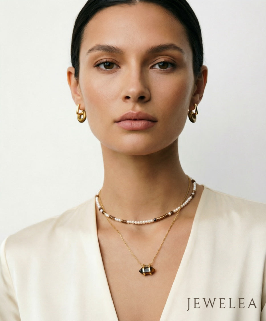 S925 Geometric Tiger's eye prism pendant necklace