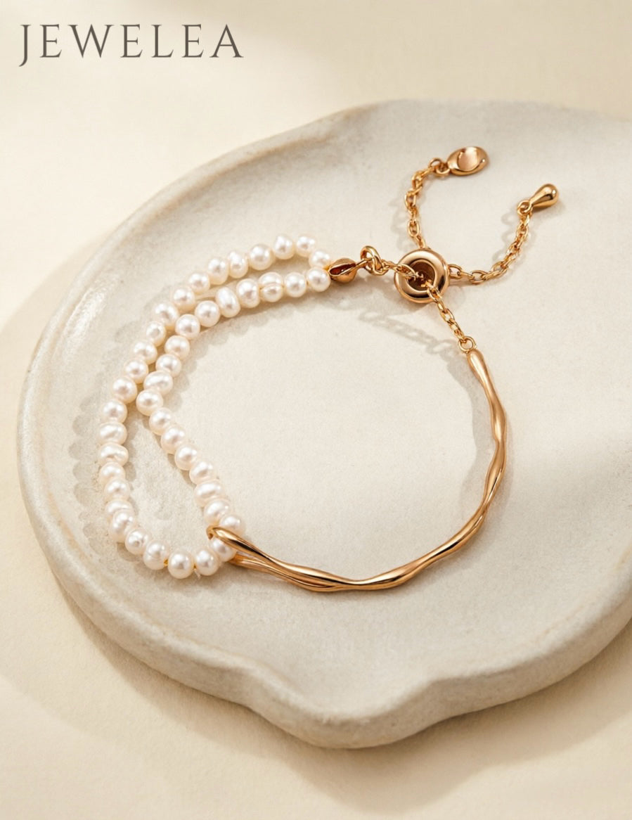 Bracelet S925 en argent perles double-couches et fluidité fondue