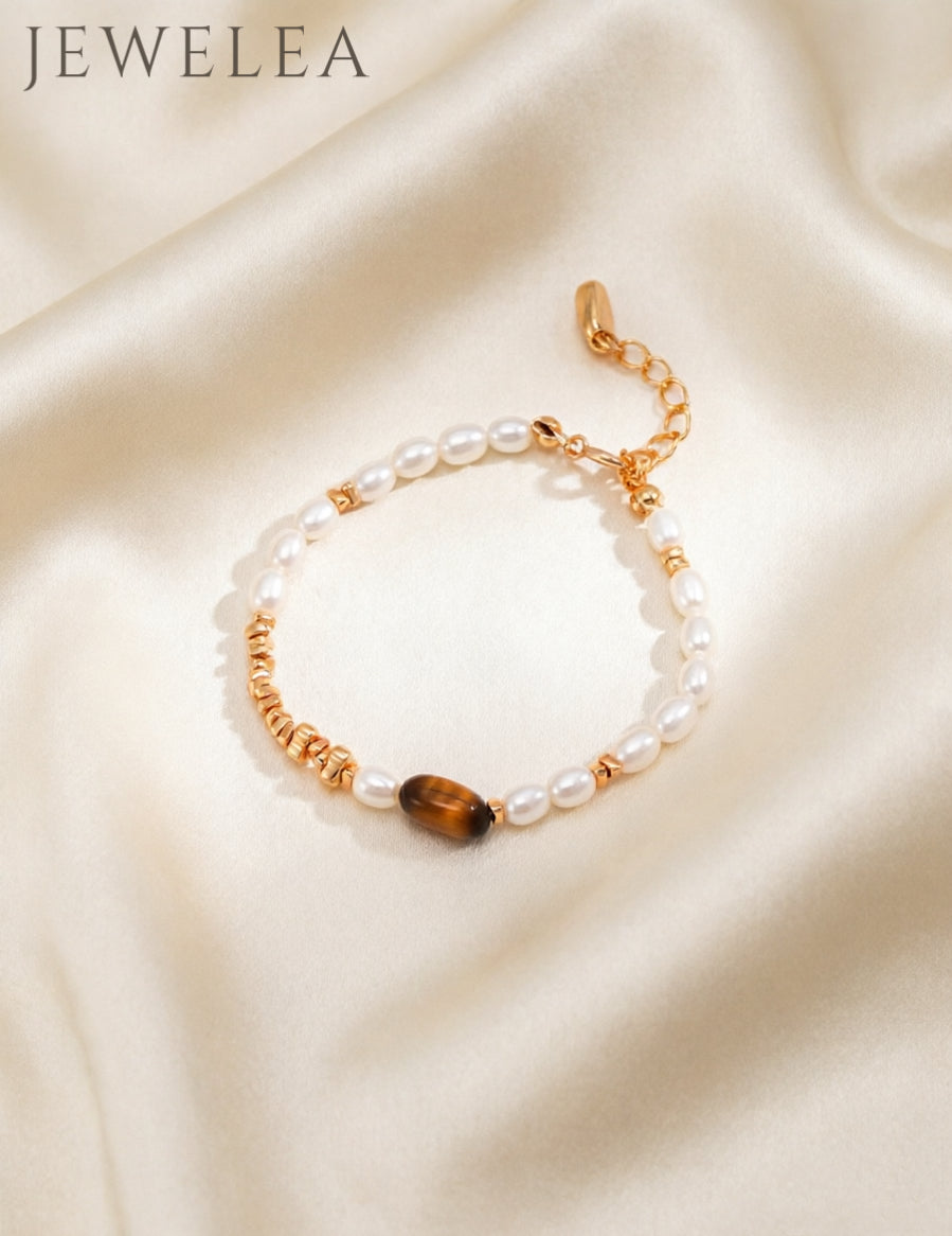 Bracelet en argent S925 perles naturelles et œil de tigre