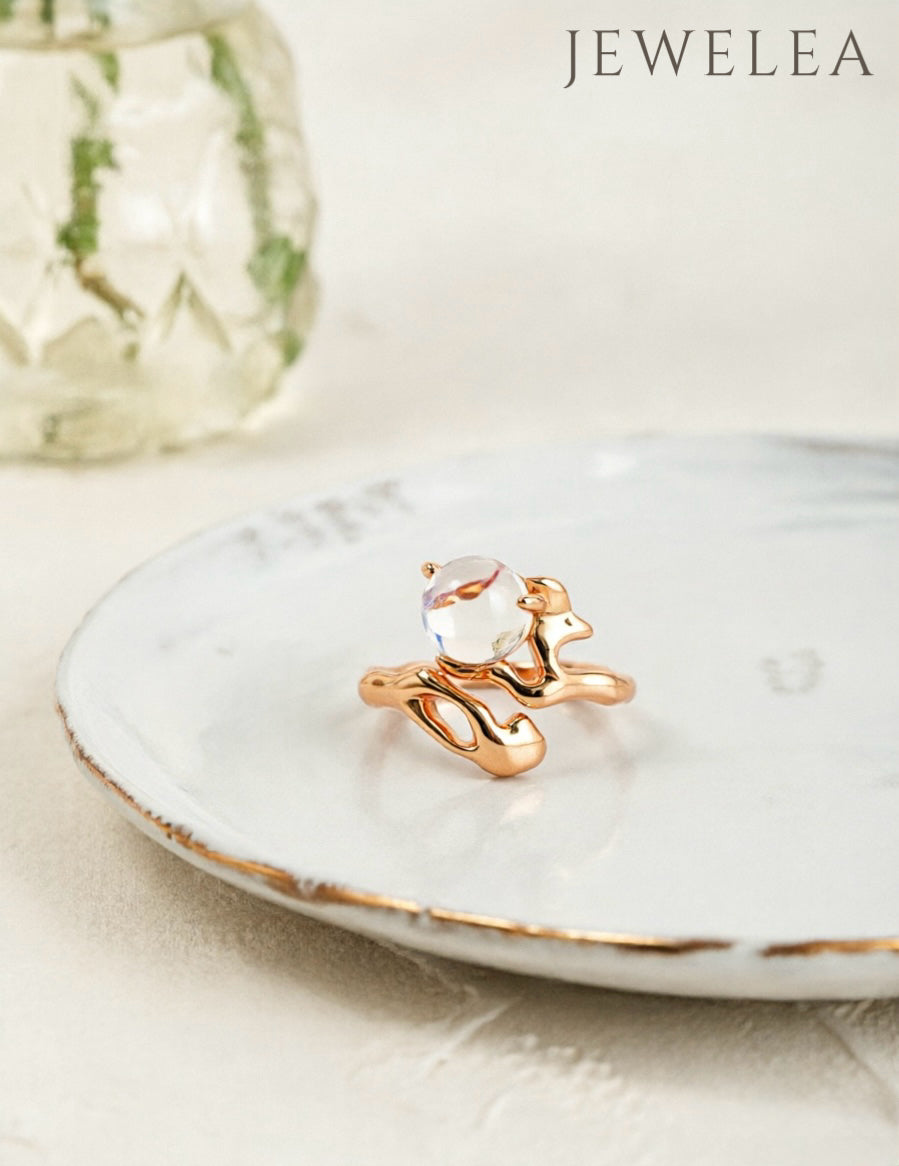Bague en argent S925 fluidité clair de lune (opale blanche)
