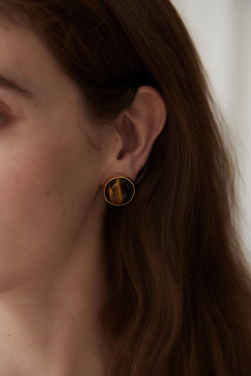 S925 Silver Bezel-Set Tiger's Eye Earrings