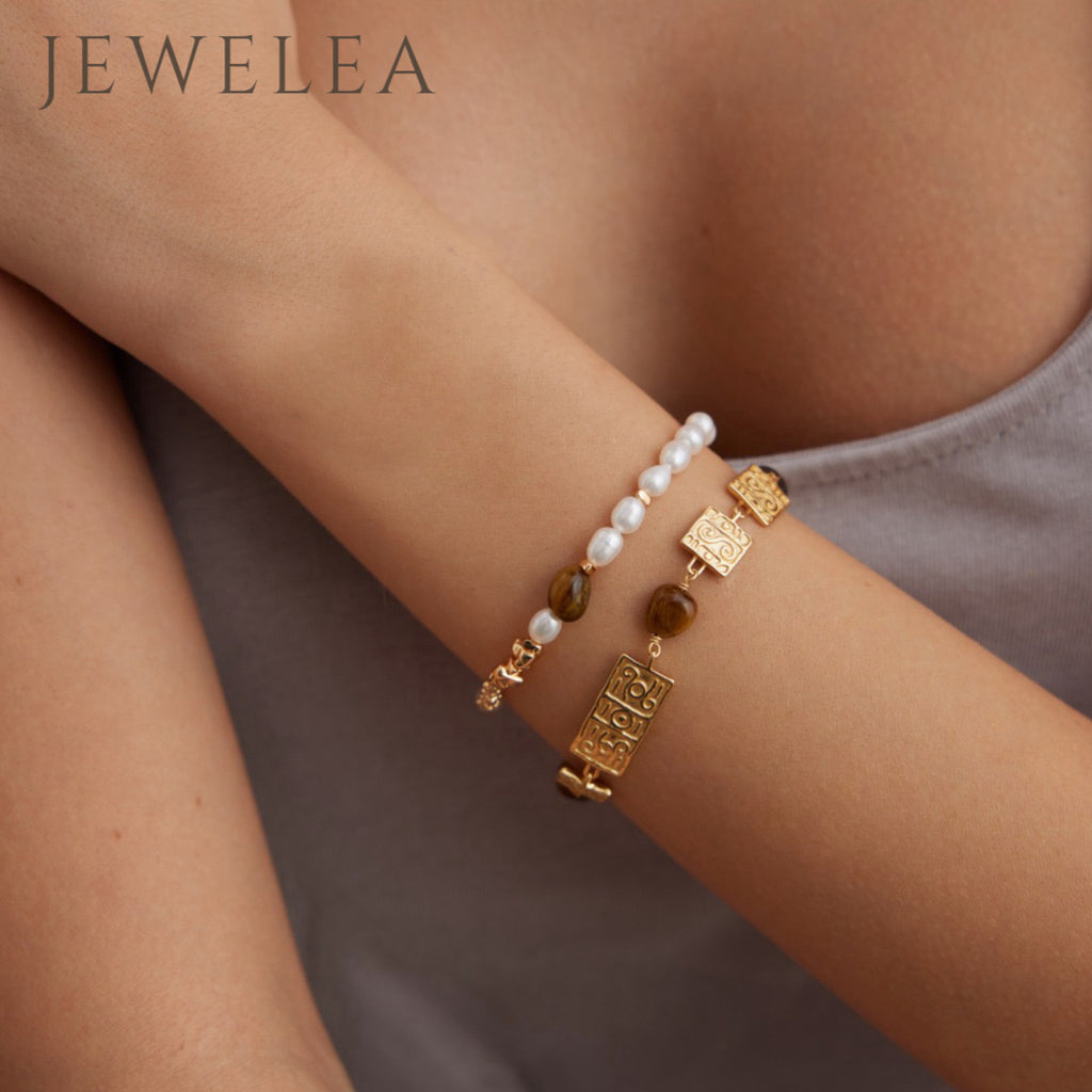 S925 Silver Natural Pearl & Tiger’s Eye Beaded Bracelet