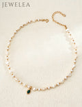 S925 Vintage Gold Malachite & Baroque Pearl Necklace