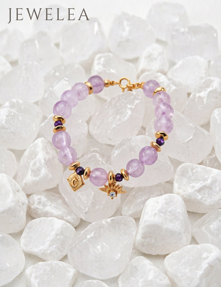 Argent S925 Aube Violette (Bracelet en Améthyste Lavande Perles)