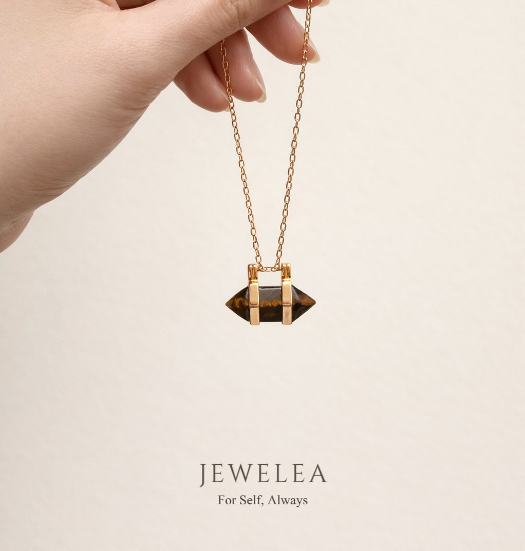Collier avec pendentif prisme œil de tigre géométrique en argent S925