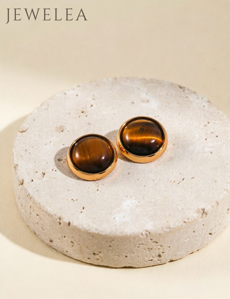 S925 Silver Bezel-Set Tiger's Eye Earrings