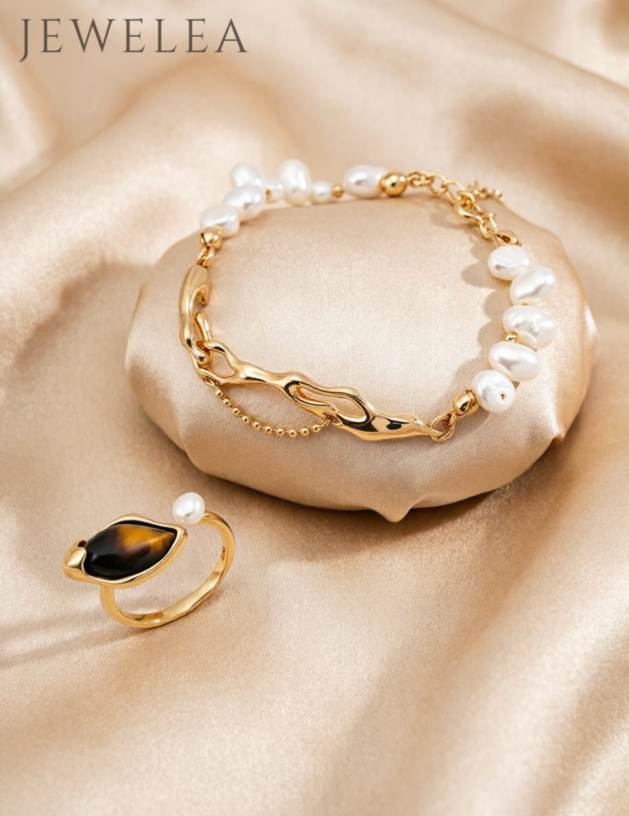 Bracelet S925 en argent perle de lave fondue et perle baroque