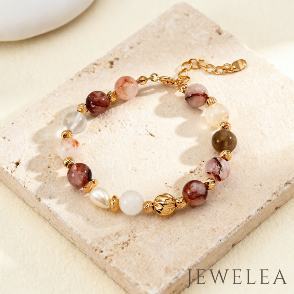 S925 Vintage Pearl & Red Hematoid Quartz Bracelet