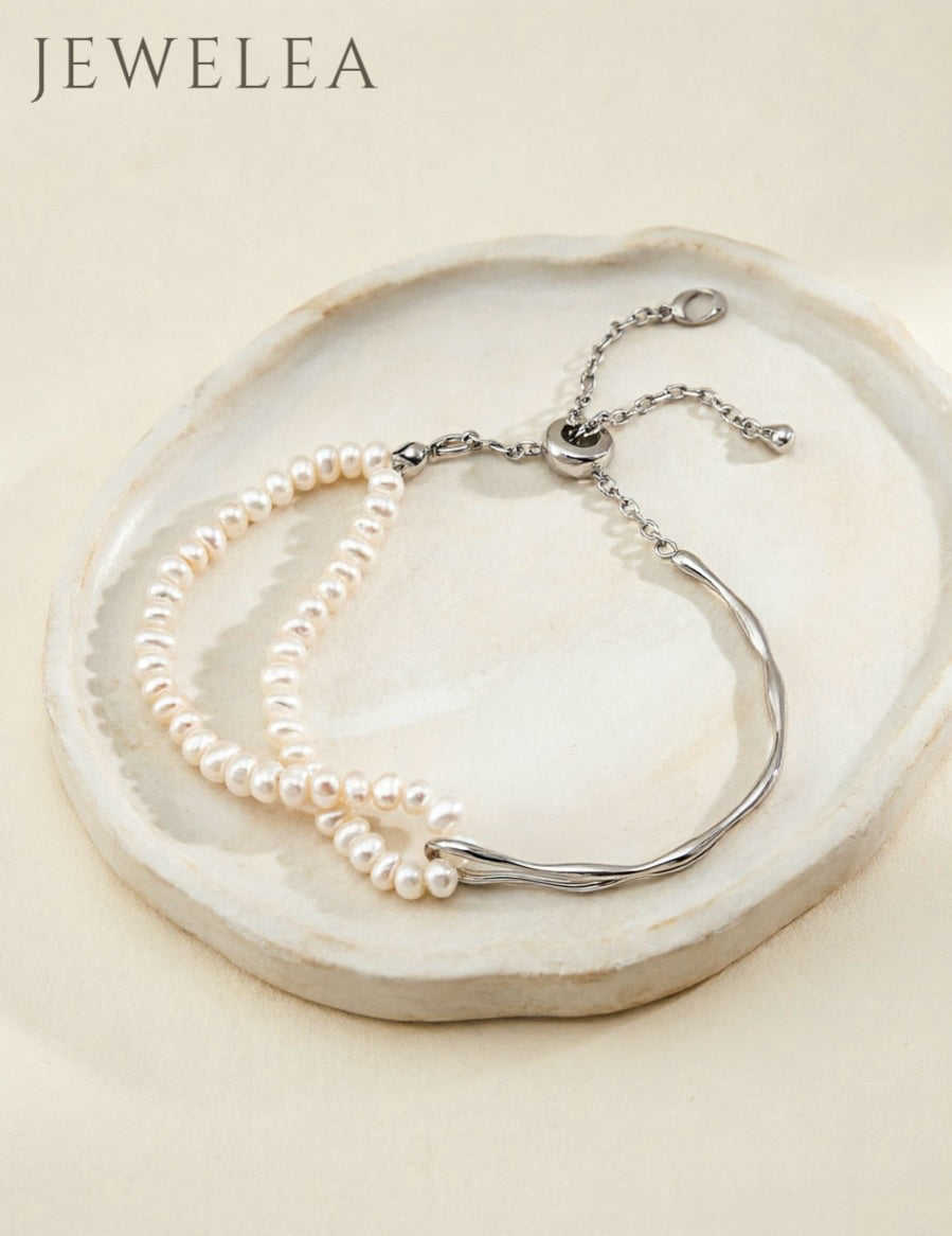 Bracelet S925 en argent perles double-couches et fluidité fondue