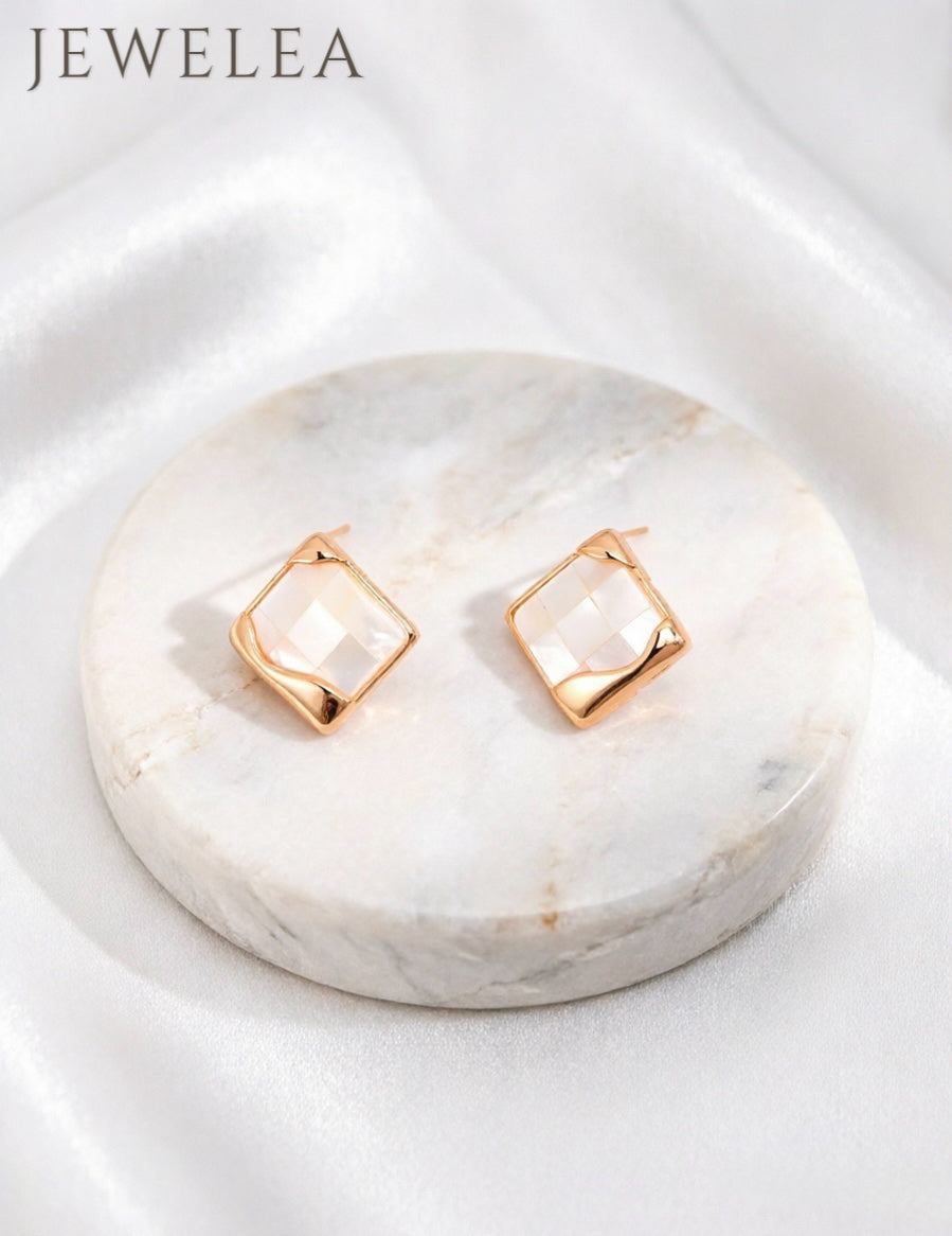 S925 Silver Fluid Edge Shell Mosaic Earrings