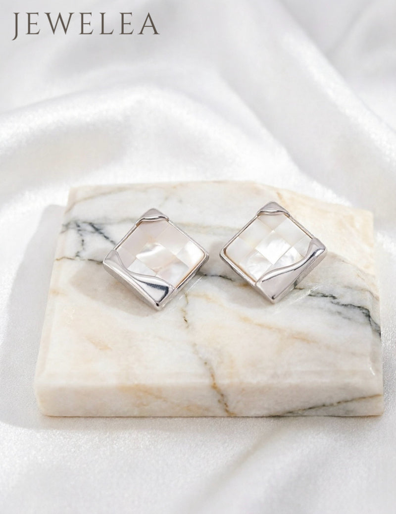 Boucles d'oreilles mosaïque en coquillage à bords fluides en argent S925