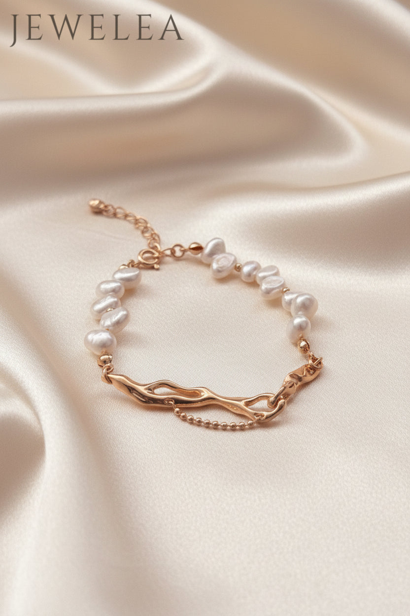 Bracelet S925 en argent perle de lave fondue et perle baroque