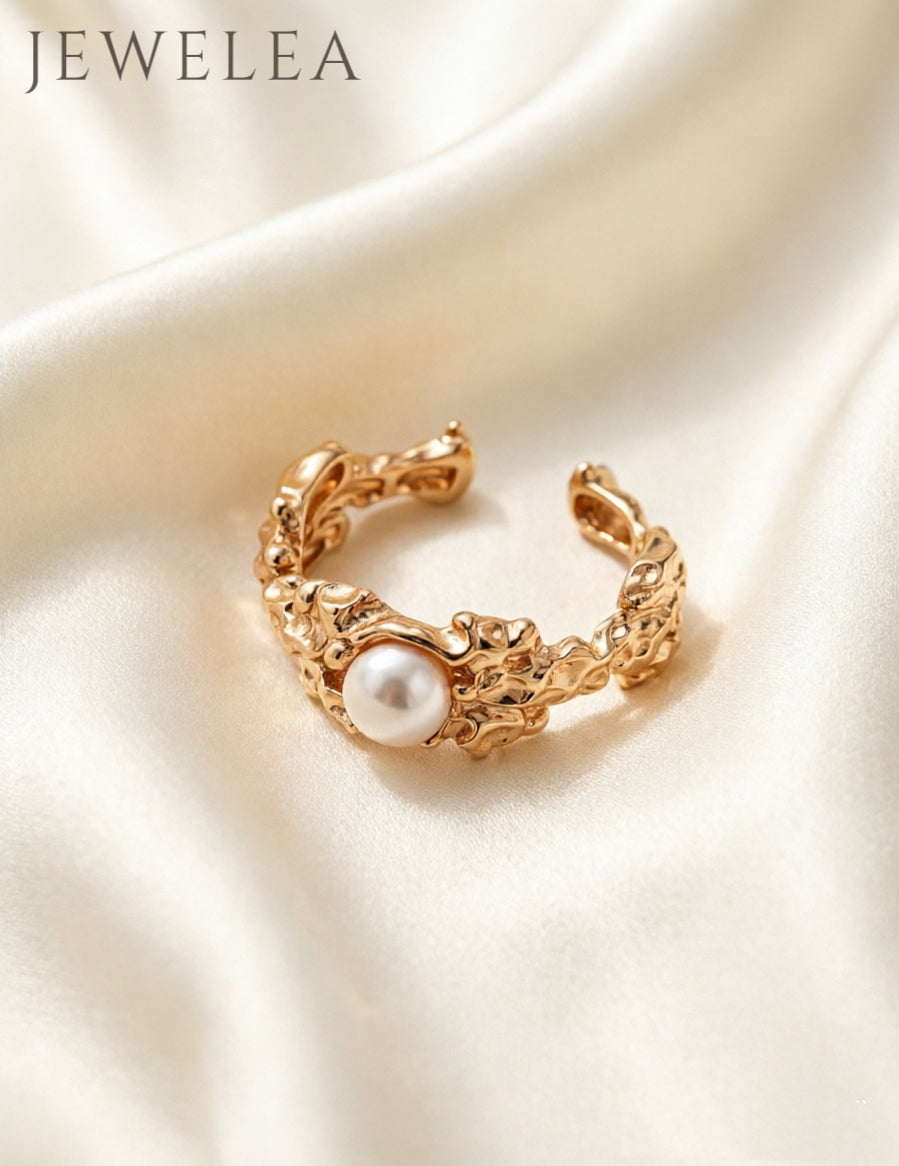 S925 Sculptée à la Main (La Bague Lave Fondue et Perle)