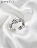 S925 Sculptée à la Main (La Bague Lave Fondue et Perle)