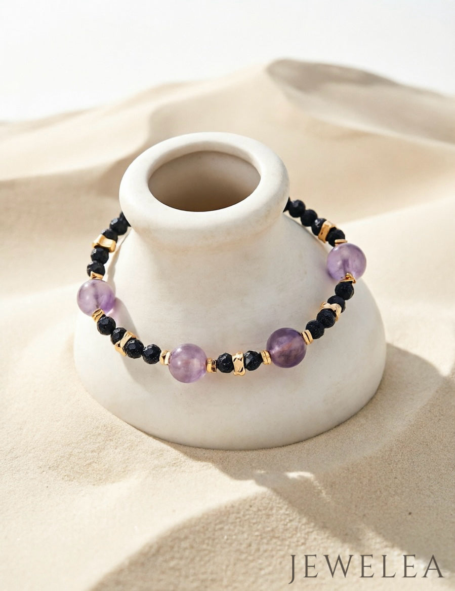 S925 Lavender Amethyst & Starry Blue Sandstone Bracelet