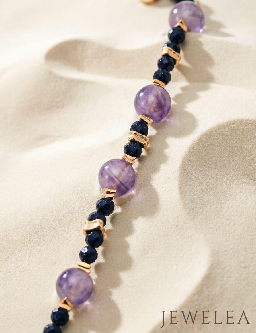 S925 Lavender Amethyst & Starry Blue Sandstone Bracelet