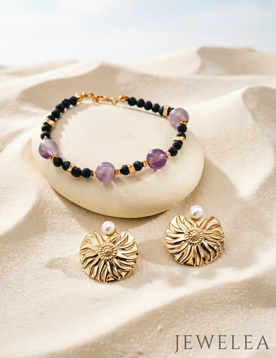 S925 Lavender Amethyst & Starry Blue Sandstone Bracelet