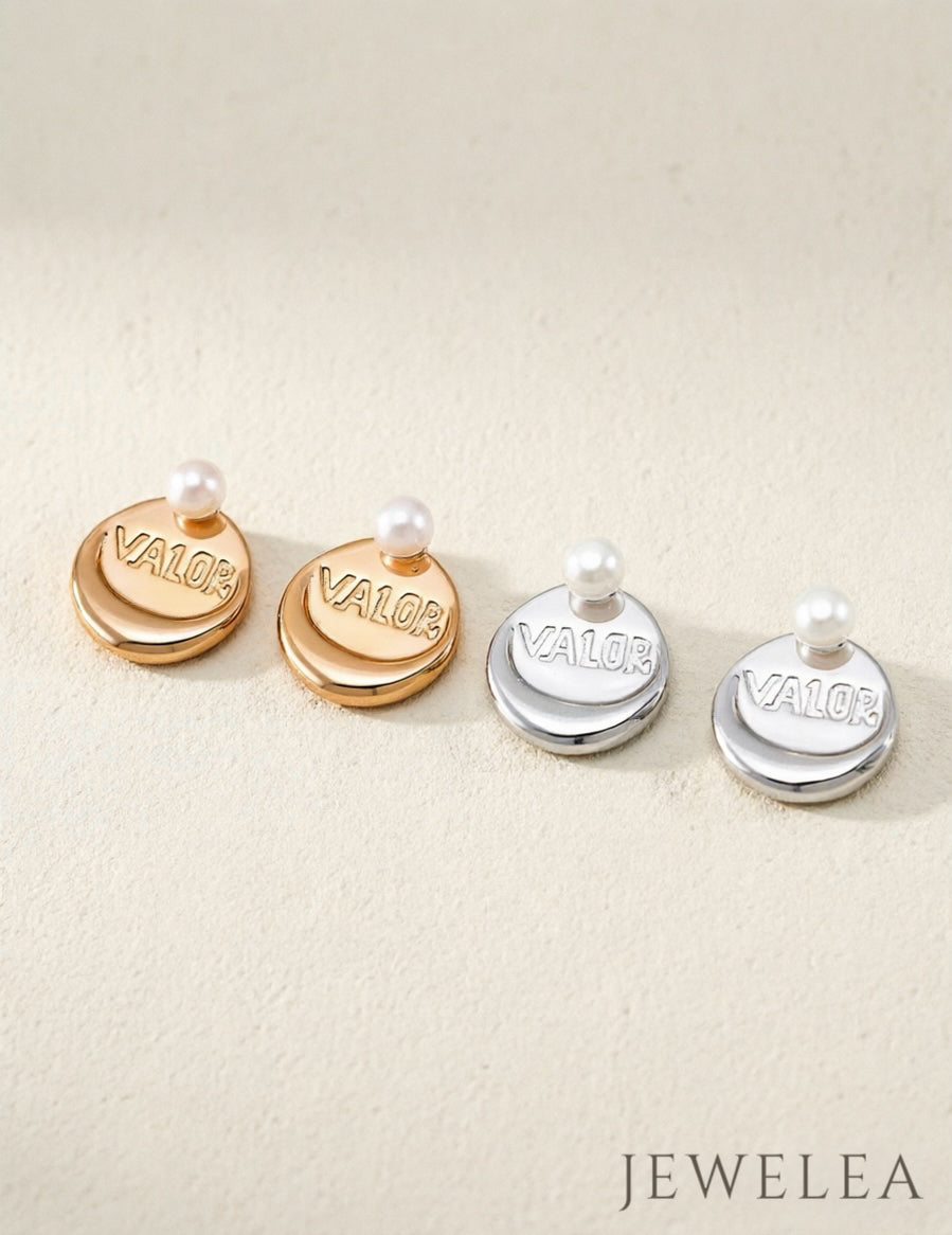 S925 "Brave Valor" Molten Double-Disc Pearl Earrings