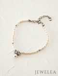 S925 Vintage Gold Pleated Ribbon Bow & Teardrop Pearl Bracelet
