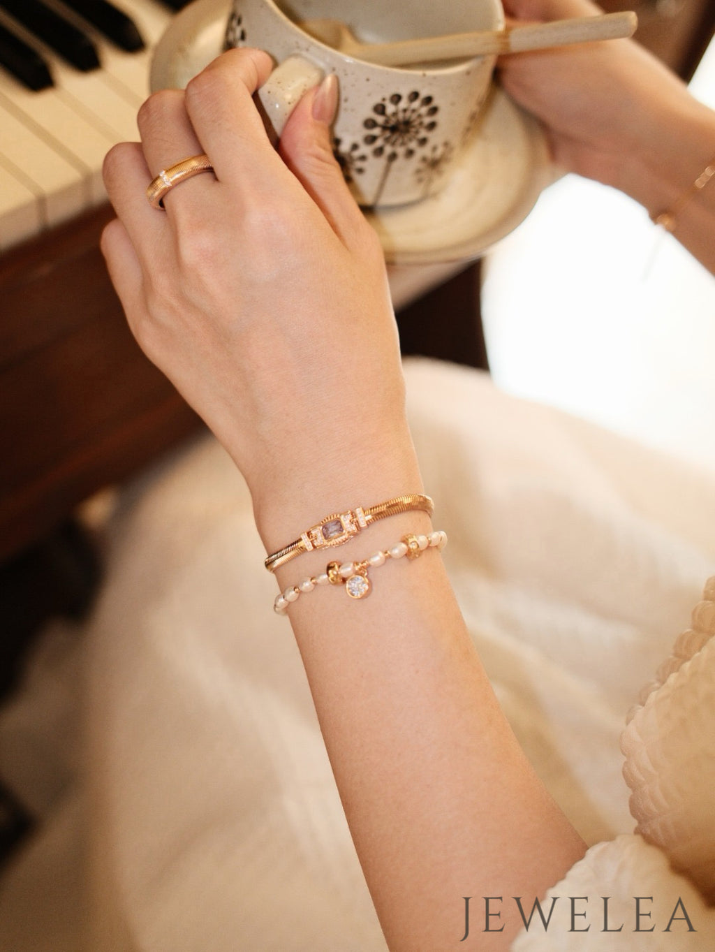 S925 The Gilded Cadence Pearl Charm Bracelet