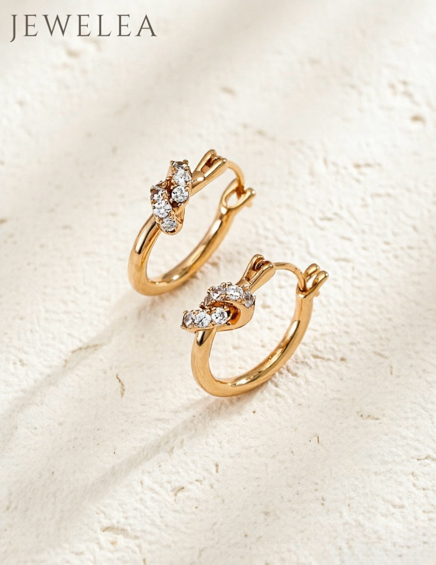 S925 "Interlocking Ribbon" Micro-Pave Knot Huggie Hoop Earrings