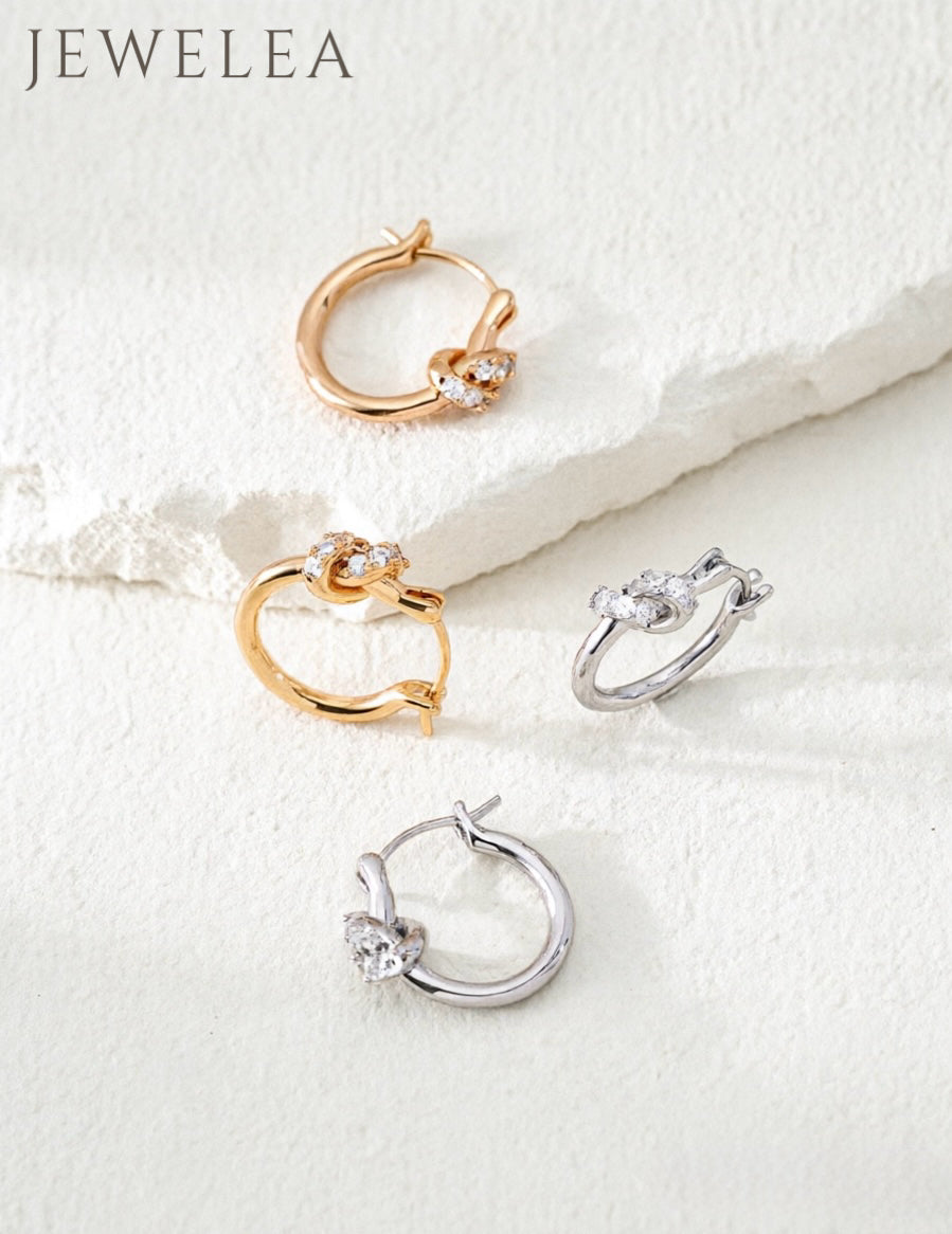 S925 "Interlocking Ribbon" Micro-Pave Knot Huggie Hoop Earrings