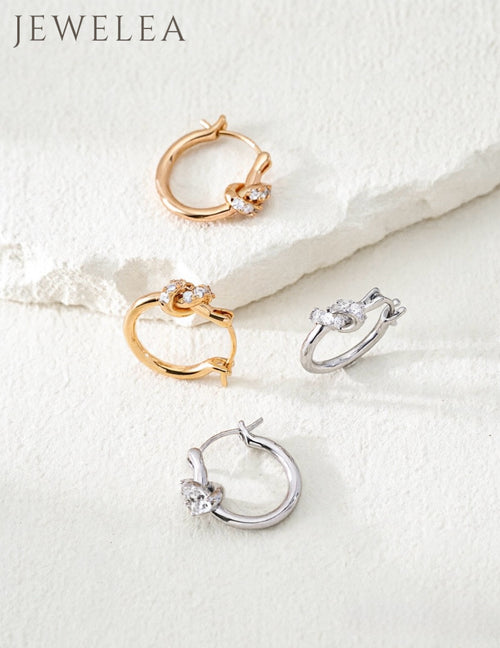 S925 "Interlocking Ribbon" Micro-Pave Knot Huggie Hoop Earrings