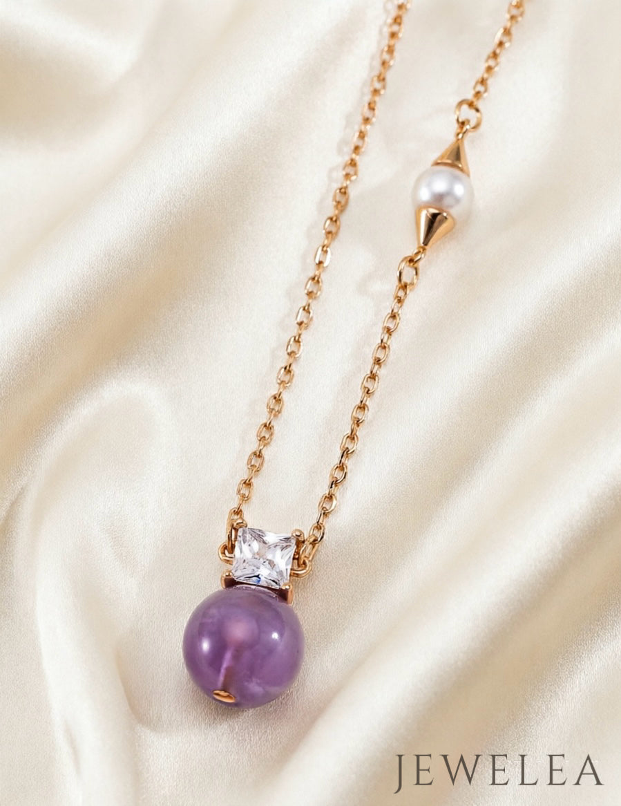 S925 The Asymmetric Orbit Amethyst & Pearl Necklace