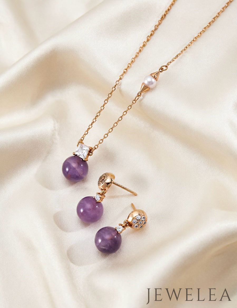 S925 The Asymmetric Orbit Amethyst & Pearl Necklace