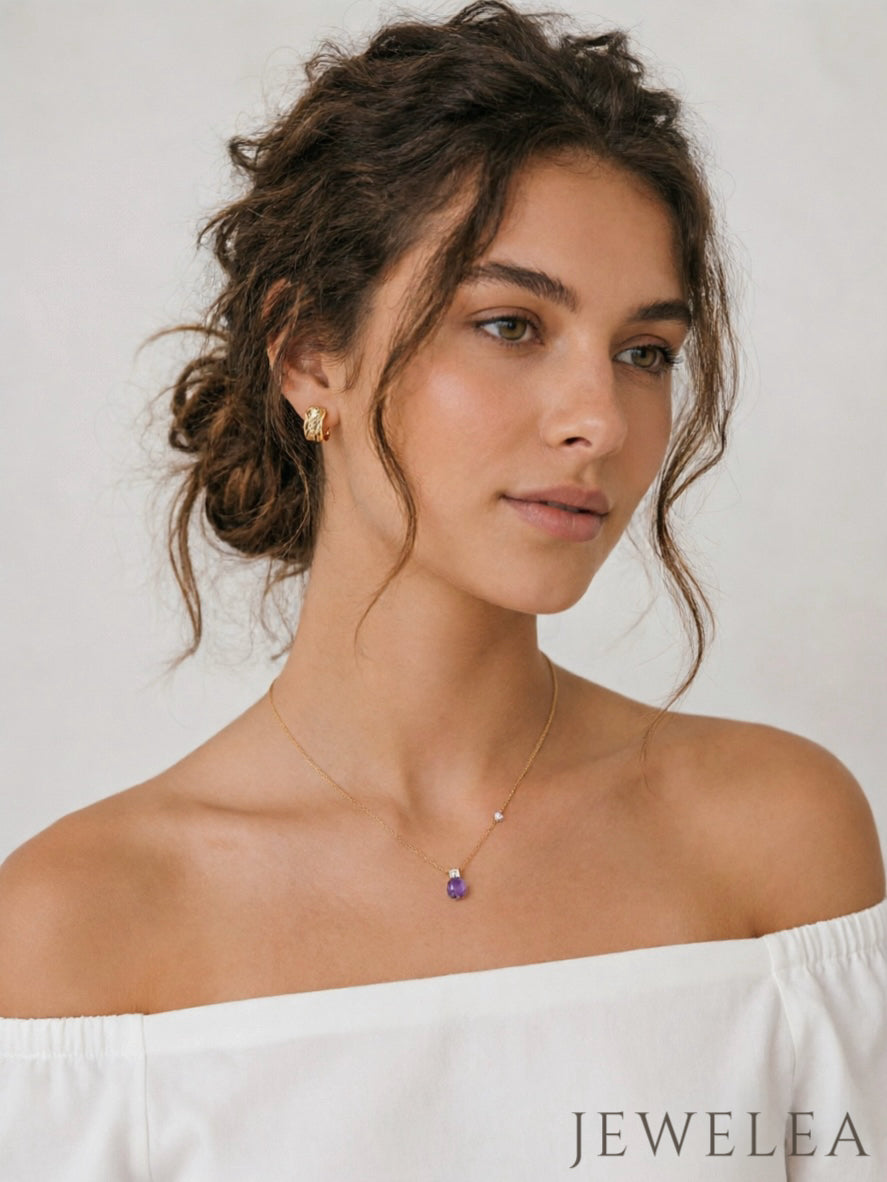 S925 The Asymmetric Orbit Amethyst & Pearl Necklace